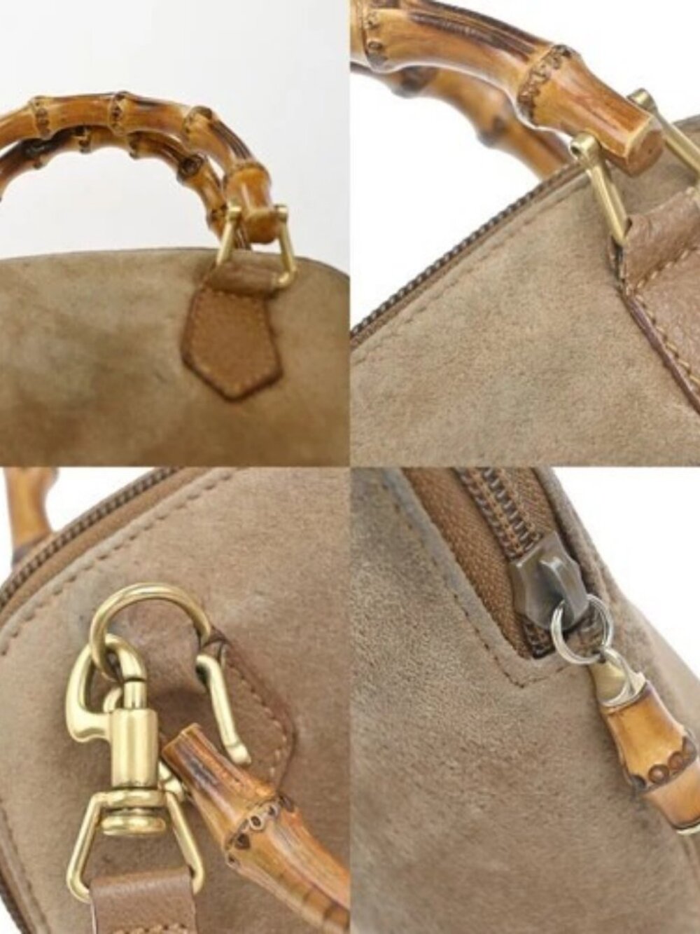 GUCCI Logo Bamboo 2Way Mini Shoulder Hand Bag Suede Leather Brown GHW 62EG353 - Picture 9 of 15